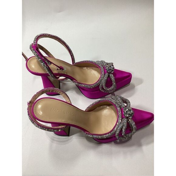 Mach & Mach 140 Double Bow Crystal Embellished Silk Satin Platform Pumps - Picture 5 of 16